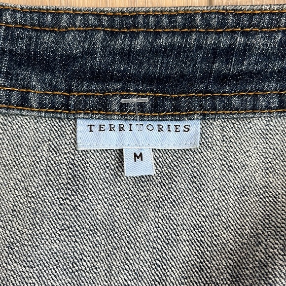 Territories denim jacket 3/4 sleeve crop contrast stitch pockets button front M - Picture 6 of 12